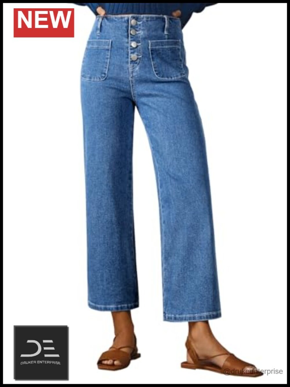 Wide Leg Jeans High Waisted Stretchy Straight Leg Buttoned Loose Denim Pants